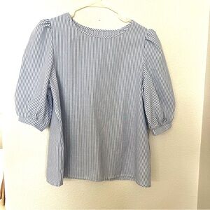 Elegant Blue & white Striped Women's Short Puff sleeve Blouse